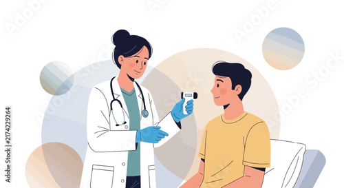 Medical Professional Examining Patient's Temperature In A Clinic Environment, Health Check