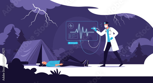 Medical Professional Examining Patient's Vital Signs After a Potential Natural Disaster Strike