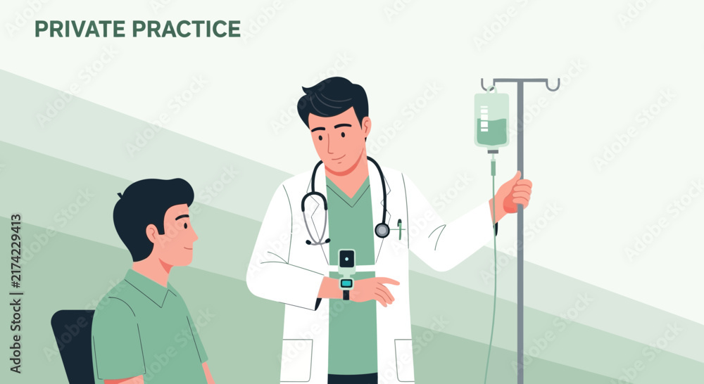 Fototapeta premium Medical Professional Examining Patient with Intravenous Drip in a Private Practice Setting
