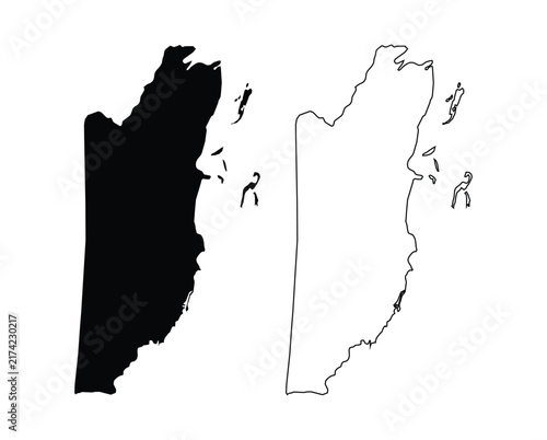 Belize Map Silhouette and Outline Vector Icon Set