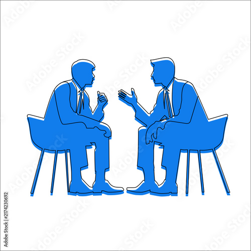 Business Meeting and Job Interview Concept. Silhouette of Two Businesspeople Conversing