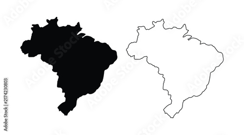 A Professional Vector Graphic Showing Brazil Country Map In Solid Black And Line Art Styles