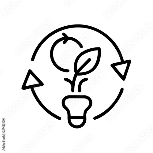 Leaf lightbulb icon within cycle for renewable energy solutions.
