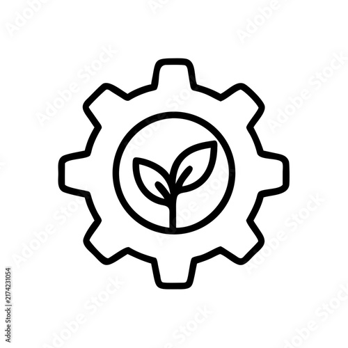 Gear with a plant sprout inside icon symbolizing eco friendly industry.