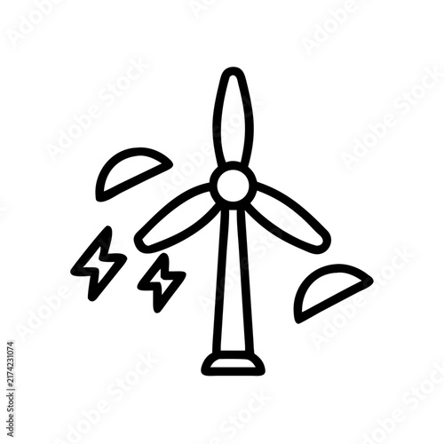 Wind turbine icon with black lines represents clean energy grid.