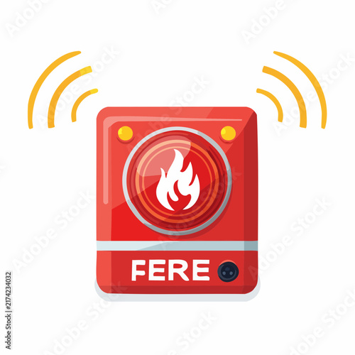 Red emergency fire alarm system icon with sound waves vector illustration