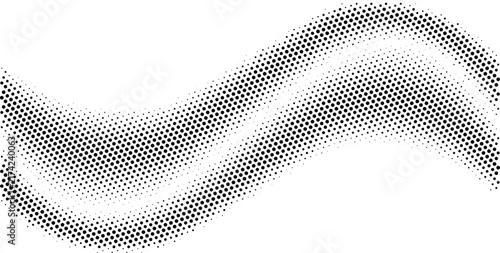 Curve half tone circle dots wave background. Wavy halftone pattern. Abstract wave texture. Vector illustration.