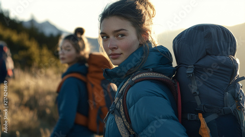 Hikers with backpacks explore a.