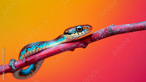 Lizard gripping branch with vivid.