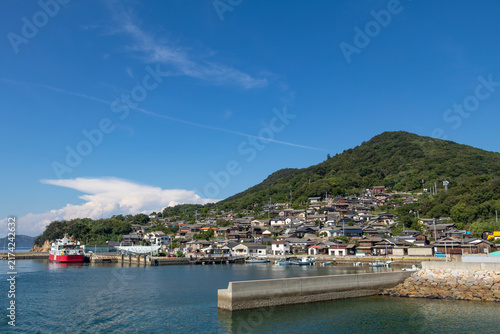 フェリーから見た男木島の町並み