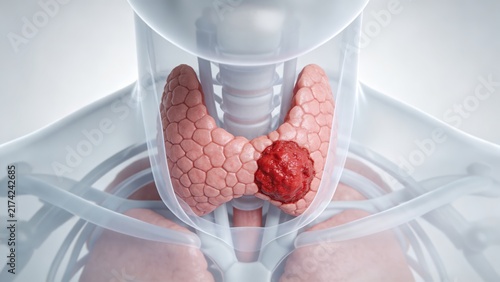 Thyroid Cancer: Malignant Tumor Lesion of Human Thyroid Gland, 3D Medical Anatomical Illustration of Endocrine Organ
