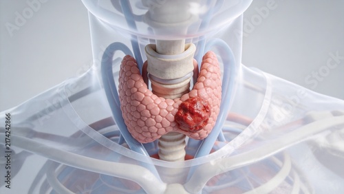 Thyroid Cancer: Malignant Tumor Lesion of Human Thyroid Gland, 3D Medical Anatomical Illustration of Endocrine Organ