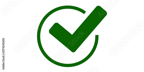 Photography Dark green check mark inside round circle icon for success approval