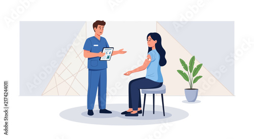 Medical Professional Discusses Vaccination Procedure With Patient For General Health Treatment