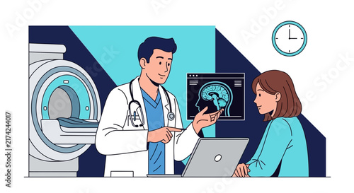 Medical Professional Discussing Brain Scan Results With Patient Using Latest Technology