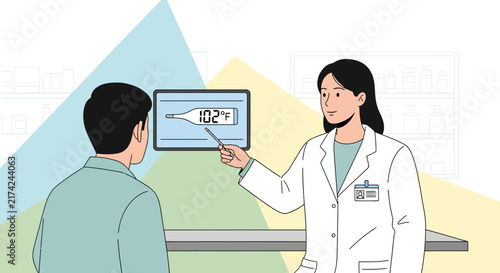 Medical Professional Discussing Patient's Body Temperature Displayed on Digital Thermometer