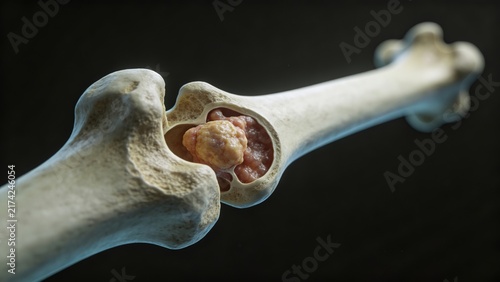 Bone Cancer: Malignant Tumor Lesion of Human Bone Tissue, 3D Medical Anatomical Illustration of Skeletal System Organ