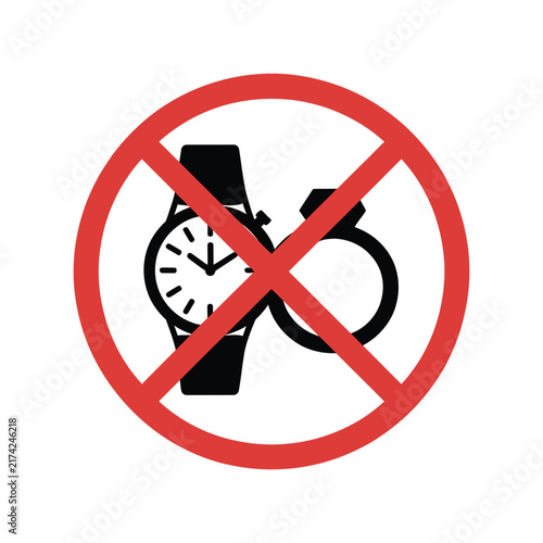 Obraz na plátně No jewelry and watch allowed sign vector icon for prohibition, workplace safety,