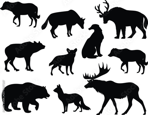 Set of animal silhouettes on a white background