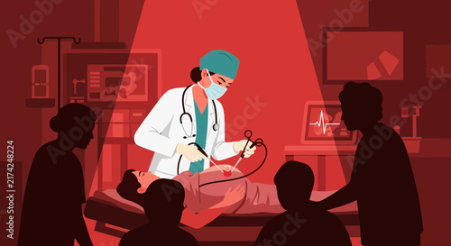 Medical Procedure Illustration: Surgeon Performing Operation in a Sterile Environment