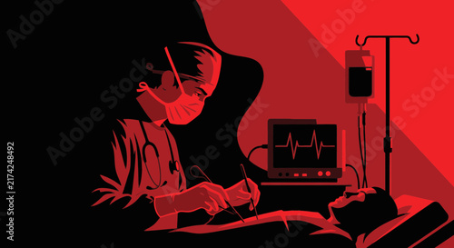 Medical Procedure Illustration: Surgeon Performing Operation in a Clinic Setting