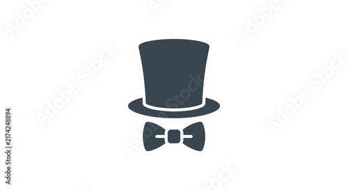 Minimalist vector illustration of a top hat and bowtie icon.