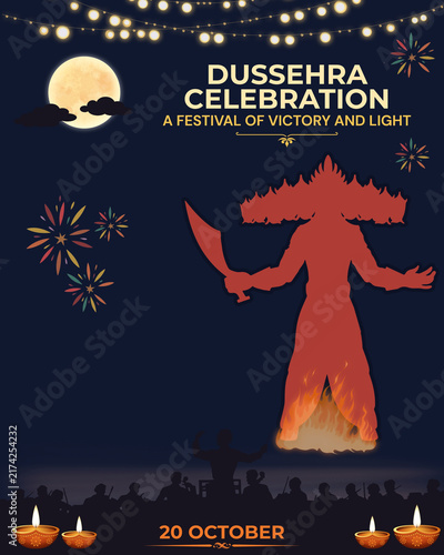 Dussehra festival celebration with burning Ravana effigy and fireworks