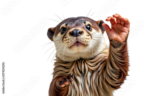 Adorable otter lifts paw as if waving