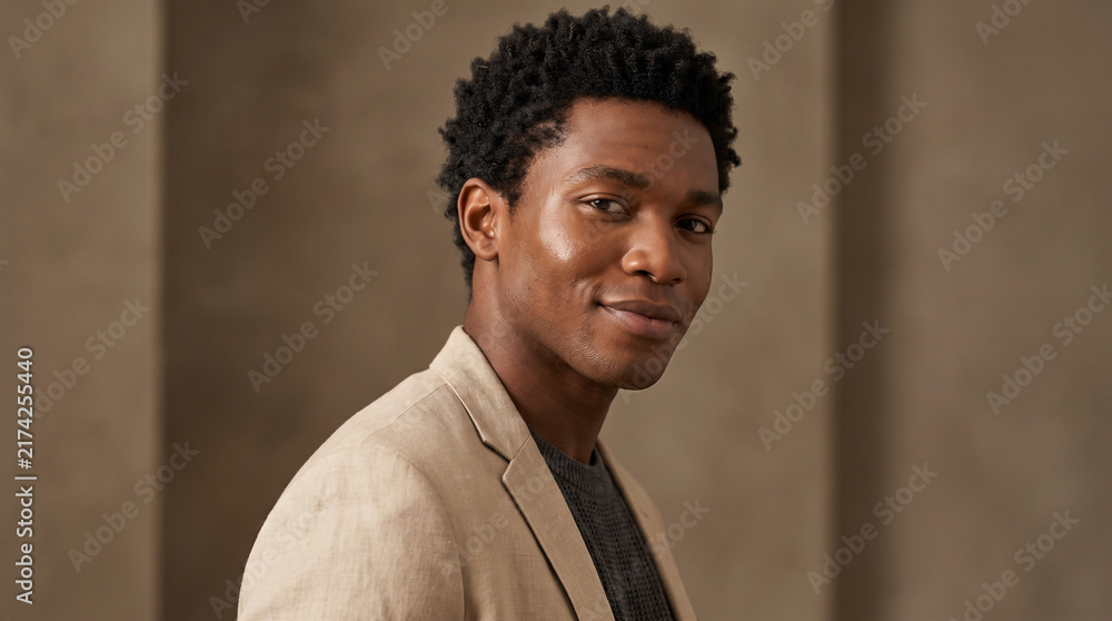 Fototapeta premium African American Man Glancing Over Shoulder in Beauty Editorial