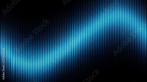 Abstract glowing blue vertical lines forming a digital soundwave pattern on a dark background for technology concepts