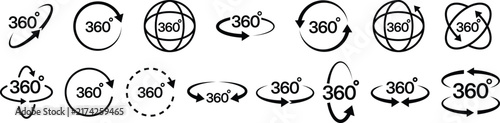 Photography 360 degree rotation, various circular arrow for panoramic view, virtual reality,