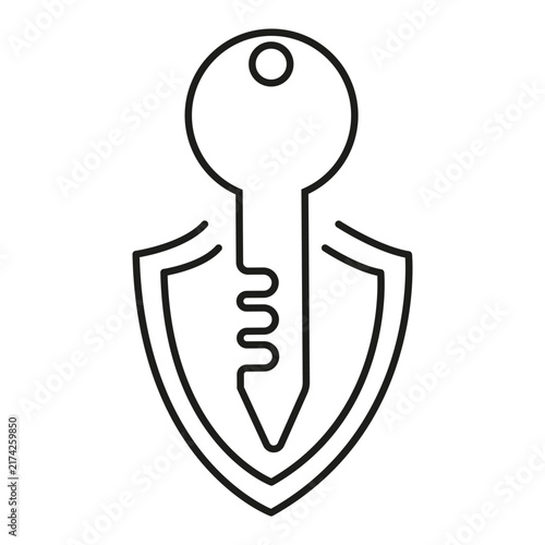 Door key inside security defense shield black vector line icon