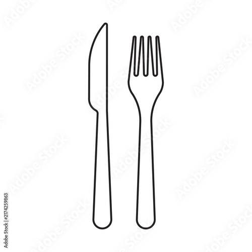 Knife and fork food cutlery black vector line icon