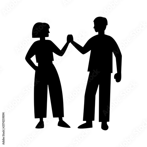 People silhouette couple vector shape features holding hands sign. It represents creative partnership sign.