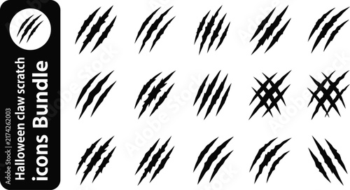 Halloween Claw Scratch Icons Bundle with Hand Drawn Spooky Marks