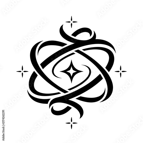 Complex black swirl emblem with intersecting loops and a central star