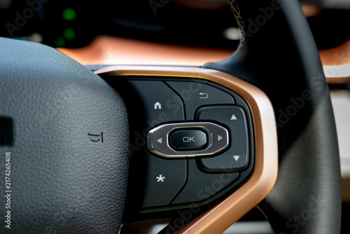 Konstfotografi Multifunction Steering Wheel Menu Navigation and OK Control Buttons in Modern Lu