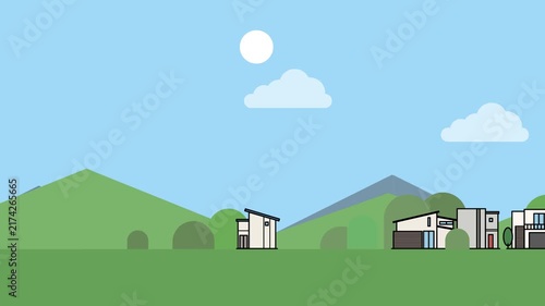 Mountain Residential Neighborhood Day and Night Cycle Loop Animation, Time Passing, Housing and Lifestyle Background