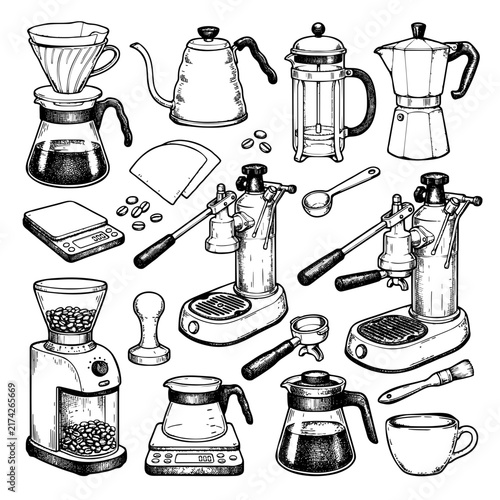 Coffee Brewing Equipment Hand Drawn Collection