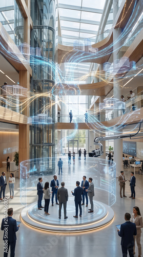 Futuristic Business Meeting with Holographic Technology