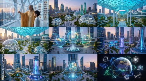Futuristic Cityscape with Holographic Technology