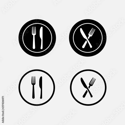 Set plate, fork and knife icons