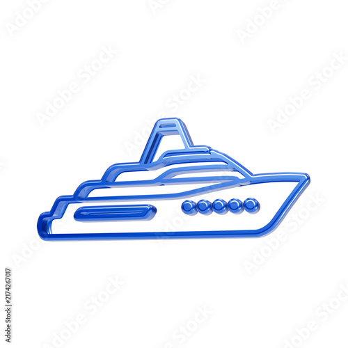 Obraz na płótnie Glossy blue 3d yacht with streamlined hull and superstructure on black backgroun