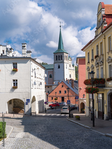 2025-09-09; Cobblestone street leading to Church of Saints Peter and Paul, Duszniki-Zdroj, Poland.