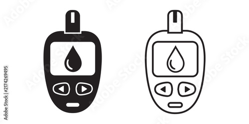 Set of blood glucose meter icons for diabetes monitoring editable line icons and editable vector illustration.  Blood glucose meter line icon set with minimalist diabetes testing glucometer device out