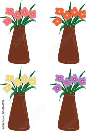 Flat Design Colorful Petal Flowers in Vase Vector Illustration