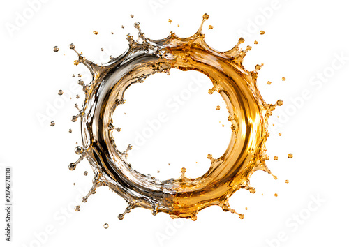 Circular splash of golden and silver liquid forming a ring shape motion effect