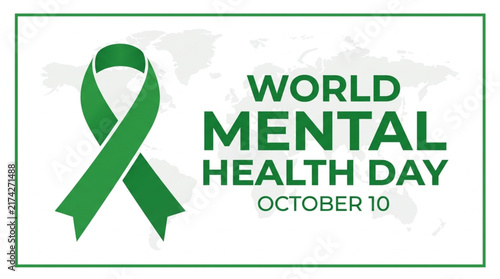 Green ribbon symbol for World Mental Health Day, promoting global awareness and support for mental well-being initiatives