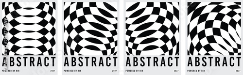 Abstract black and white checkered geometric pattern posters