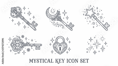 Fotografie Mystical Key Icon Set